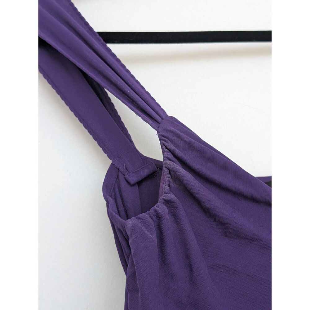 Elie Tahari Ballerina Slinky Sleeveless Ruched Purple Knee Midi Dress Sz M/L - Picture 8 of 16